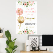Roze ballonnen baby shower bord poster (Thuiskantoor)