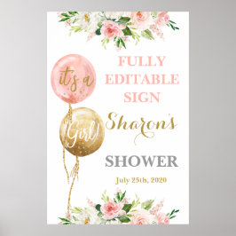Roze ballonnen baby shower bord poster