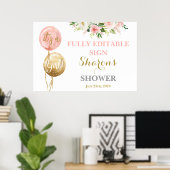 Roze ballonnen baby shower bord poster (Thuiskantoor)