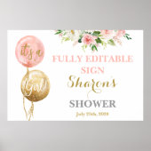 Roze ballonnen baby shower bord poster (Voorkant)