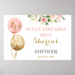 Roze ballonnen baby shower bord poster