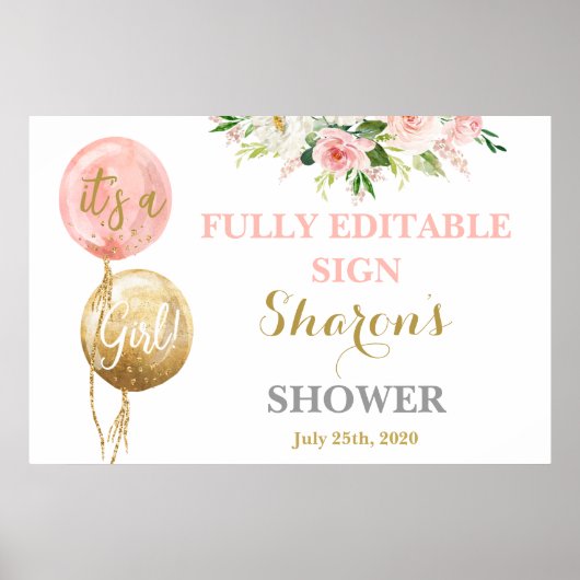 Roze ballonnen baby shower bord poster (Voorkant)