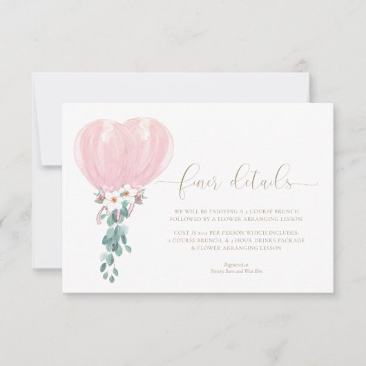 Roze Ballonnen Baby shower Fijner Details Kaart (Voorkant)