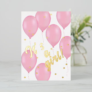Roze ballonnen baby shower folie uitnodiging