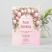 Roze Ballonnen Baby shower Invitation Kaart (Staand voorkant)