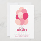 Roze Ballonnen Baby shower Invitation Kaart (Voorkant)