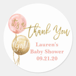 Roze ballonnen baby shower meisje ronde sticker