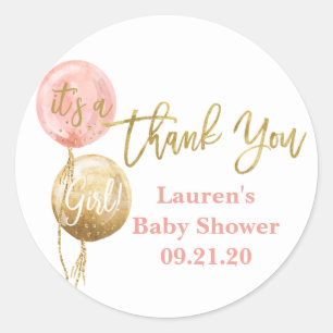 Roze ballonnen baby shower meisje ronde sticker