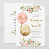 Roze ballonnen baby shower meisje Uitnodiging (Voorkant / Achterkant)