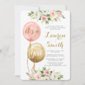 Roze ballonnen baby shower meisje Uitnodiging (Voorkant)