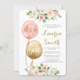 Roze ballonnen baby shower meisje Uitnodiging