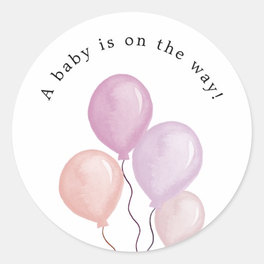 Roze Ballonnen Baby Shower Ronde Sticker (Voorkant)