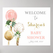 Roze ballonnen baby shower welkom bord poster (Voorkant)