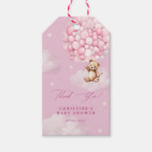 Roze ballonnen Baby Teddy Bear Shower Dank je wel Cadeaulabel (Voorkant)