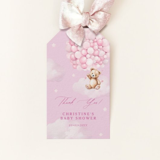 Roze ballonnen Baby Teddy Bear Shower Dank je wel Cadeaulabel