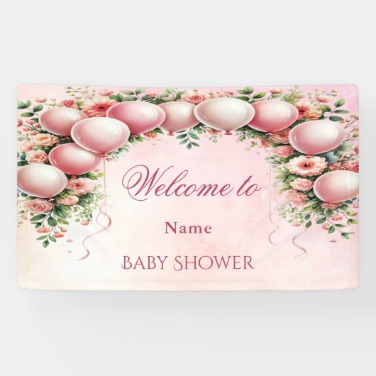 Roze ballonnen banner (Horizontaal)