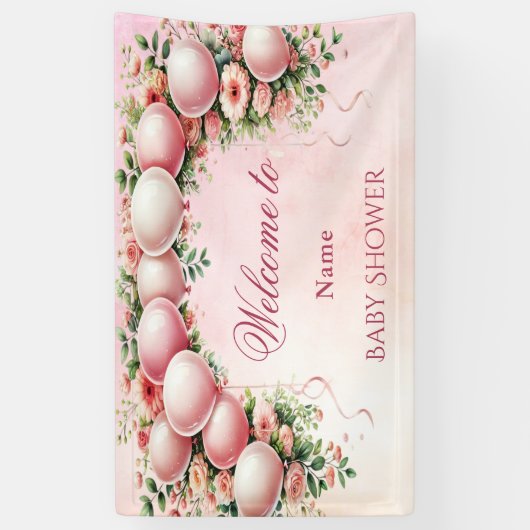 Roze ballonnen banner (Verticaal)