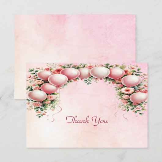 Roze ballonnen bedankje bedankkaart (Voorkant / Achterkant)