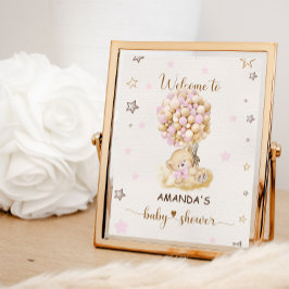 Roze ballonnen beren baby shower Roze welkomstbord Poster
