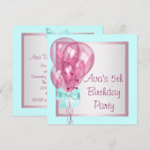 Roze Ballonnen Blauwgroen Blauwe Meisjes Verjaarda Kaart (Voorkant / Achterkant)