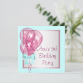 Roze Ballonnen Blauwgroen Blauwe Meisjes Verjaarda Kaart (Staand voorkant)