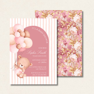 Roze Ballonnen & Bloei Baby Shower Kaart