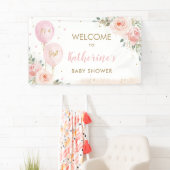 Roze Ballonnen Bloemen Baby shower Welkom Achtergr Spandoek (Insitu)