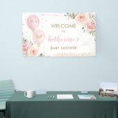Roze Ballonnen Bloemen Baby shower Welkom Achtergr Spandoek (Beurs)