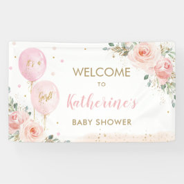 Roze Ballonnen Bloemen Baby shower Welkom Achtergr Spandoek