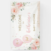 Roze Ballonnen Bloemen Baby shower Welkom Achtergr Spandoek (Verticaal)