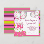 Roze Ballonnen Cadeaus Meisjes 3e Verjaardagsfeest Kaart (Voorkant / Achterkant)