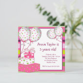 Roze Ballonnen Cadeaus Meisjes 3e Verjaardagsfeest Kaart (Staand voorkant)