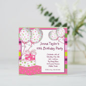 Roze Ballonnen Cadeaus Meisjes Verjaardagsfeest Kaart (Staand voorkant)