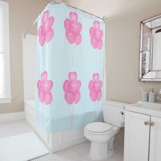 Roze ballonnen douchegordijn (In situ)