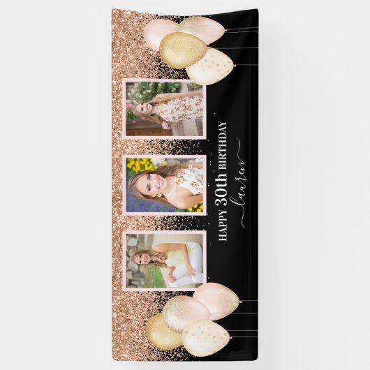 Roze ballonnen Drie foto's 30e zwarte dag Spandoek (Verticaal)