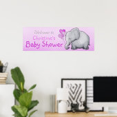 Roze ballonnen Elephant Girl Baby shower Poster (Thuiskantoor)