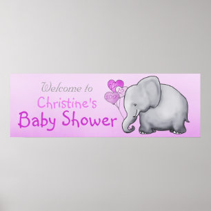Roze ballonnen Elephant Girl Baby shower Poster
