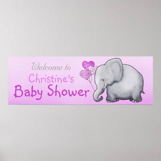 Roze ballonnen Elephant Girl Baby shower Poster (Voorkant)