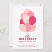 Roze Ballonnen Elke Leeftijd Verjaardag Uitnodigin Kaart (Voorkant)