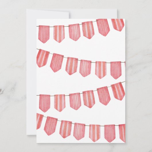 Roze ballonnen en Banner Birthday Party Kaart (Achterkant)