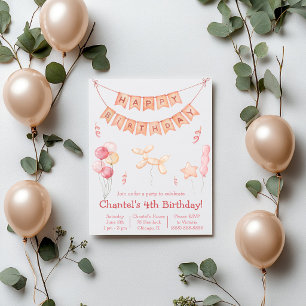 Roze Ballonnen en Banner Verjaardagsfeestje Kaart
