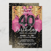 Roze Ballonnen en Glitter 40e verjaardag Kaart (Voorkant / Achterkant)