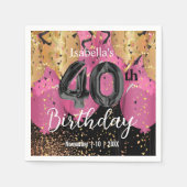 Roze Ballonnen en Glitter 40e verjaardag Servet (Voorkant)