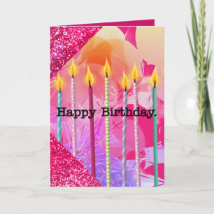 Roze Ballonnen en Kaarsen Girly Verjaardag Kaart