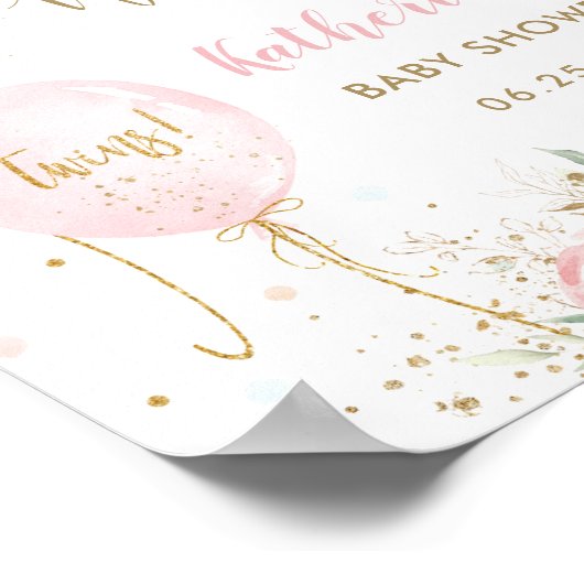 Roze ballonnen Floral Twins Baby shower Welkom Poster (Hoek)