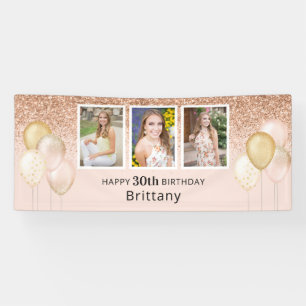 Roze Ballonnen Foto 30e Glitter Verjaardagsbanner Spandoek