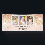 Roze ballonnen Foto 30th Glitter Birthday Banner<br><div class="desc">Viel 30 jaar met deze ballonthemabanner. Pop in je favoriete foto's en naam en dat is alles wat er aan te pas komt. We nemen het van daar af! Foto van Gracie Mae Photography,  https://maeganbartell.wixsite.com/graciemaephotography</div>