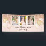 Roze ballonnen Foto 30th Glitter Birthday Banner<br><div class="desc">Viel 30 jaar met deze ballonthemabanner. Pop in je favoriete foto's en naam en dat is alles wat er aan te pas komt. We nemen het van daar af! Foto van Gracie Mae Photography,  https://maeganbartell.wixsite.com/graciemaephotography</div>