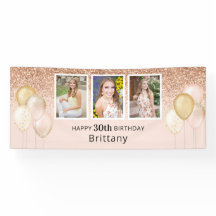 Roze ballonnen Foto 30th Glitter Birthday Banner