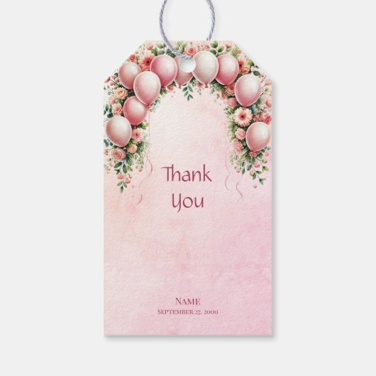 Roze ballonnen Gift Label Cadeaulabel (Achterkant)